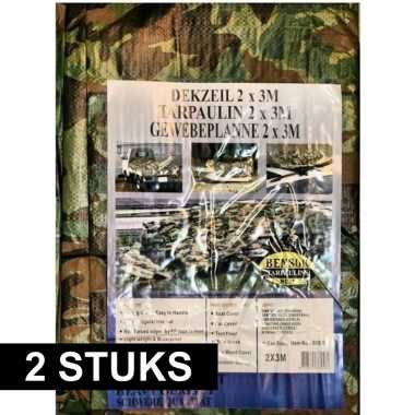 2x groene camouflage afdekzeilen / dekzeilen 2 x 3 meter