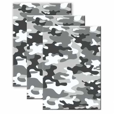 Set van 4x stuks camouflage/legerprint wiskunde schrift/notitieboek grijs ruitjes 10 mm a4 formaat