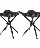 Set van 4x stuks vier poots opvouwbare krukjes camouflage leger groen 42 cm